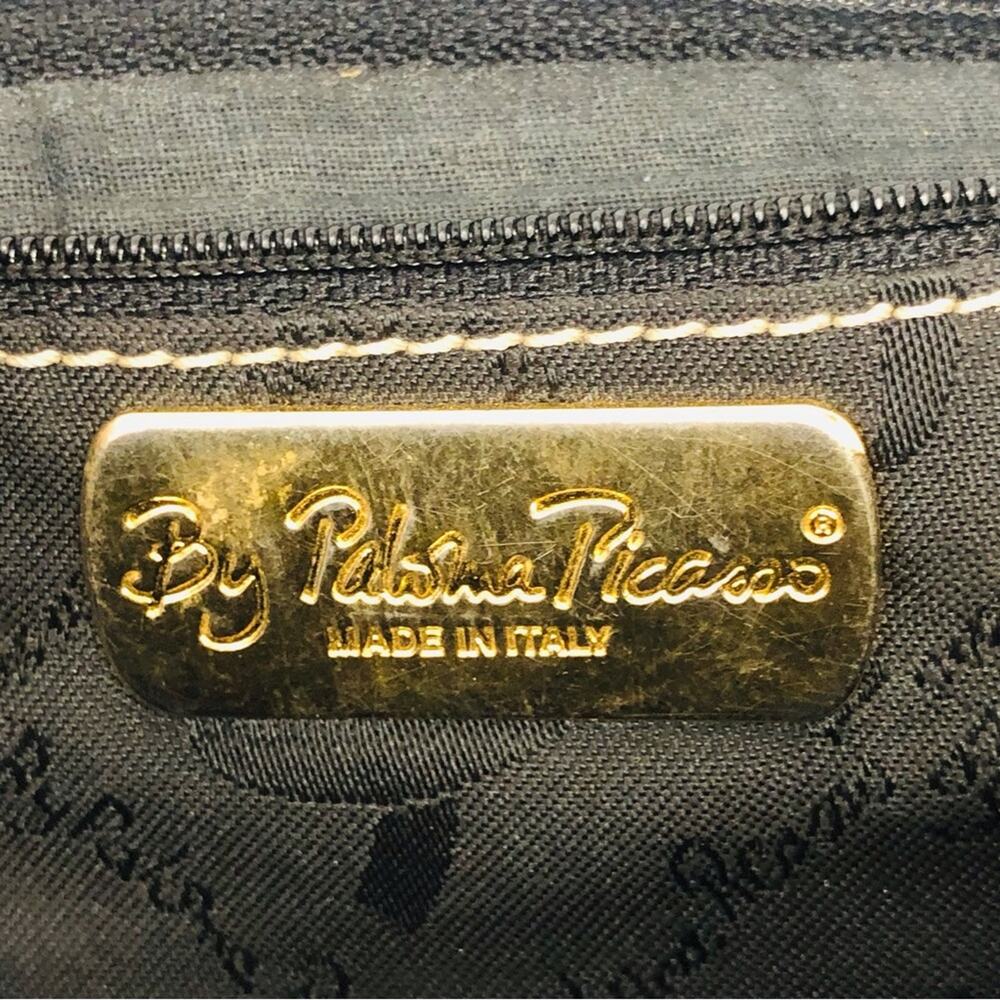 Vintage Black Shoulder Bag Embossed Logo Adjustable Strap with silvertone buckle - Picture 8 of 16